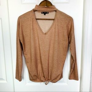 3/$25 Iris Choker Neck Long Sleeved Top Tan Sz Sm